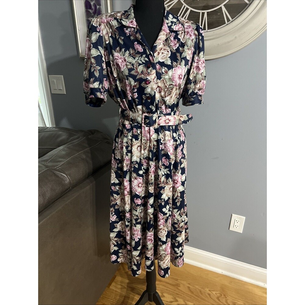 Just Ducky︱USA Made︱Vintage Floral Dress︱Medium︱1980'S with Belt